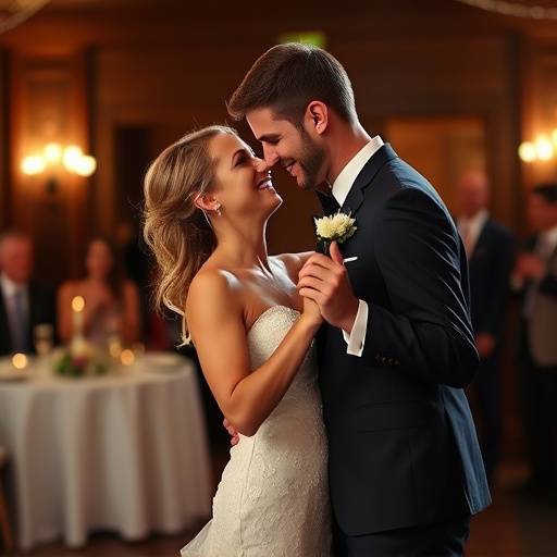 Candid wedding photography capturing a joyful moment between the bride and groom during their first dance at a San Francisco venue.