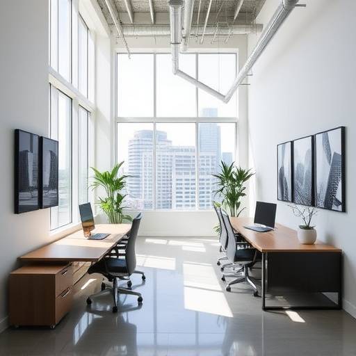 Commercial photography showcasing a modern office space in San Francisco, highlighting its architecture and design.