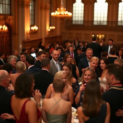 Photo capturing the energy of a fundraising gala in a historic San Francisco building, with attendees dressed in formal attire.